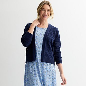 Petite Croft & Barrow® Pointelle Open-Front Cardigan