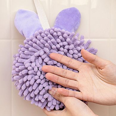 Fuzzy Hand Towels 2Pcs, Soft Absorbent Cute Cartoon Decorative Hand Drying Hanging Towel Set 7"x7"