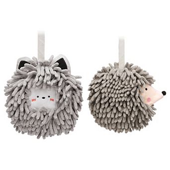 Fuzzy Hand Towels 2Pcs, Soft Absorbent Cute Cartoon Decorative Hand Drying Hanging Towel Set 7"x7"