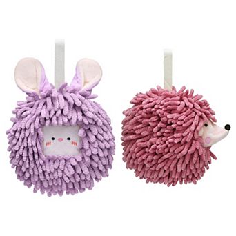 Fuzzy Hand Towels 2Pcs, Soft Absorbent Cute Cartoon Decorative Hand Drying Hanging Towel Set 7"x7"