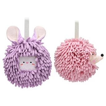 Fuzzy Hand Towels 2Pcs, Soft Absorbent Cute Cartoon Decorative Hand Drying Hanging Towel Set 7"x7"