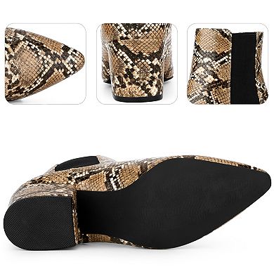 Snake Print Boots Pointed Toe Chunky Heels Ankle Boots for Women