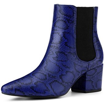 Snake Print Boots Pointed Toe Chunky Heels Ankle Boots for Women