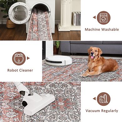 Area Rugs - Ultra-Thin Washble Rug, Stain Resistant Anti Slip Backing Rugs for Living Room