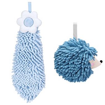 2 pc Chenille Hand Towel, Cute Decorative Hand Drying Hanging Bathroom Towel with Loops 7"x7"&6"x15"