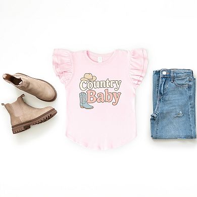Country Baby Outline Pastel - Flutter Sleeve Graphic T-Shirt
