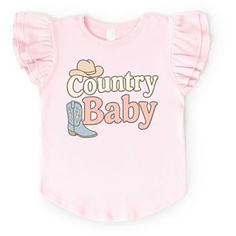 Country Baby Outline Pastel - Flutter Sleeve Graphic T-Shirt