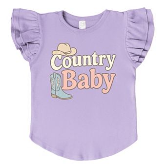 Country Baby Outline Pastel - Flutter Sleeve Graphic T-Shirt