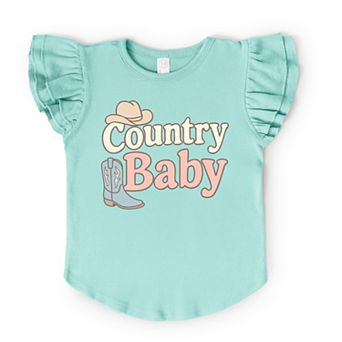 Country Baby Outline Pastel - Flutter Sleeve Graphic T-Shirt