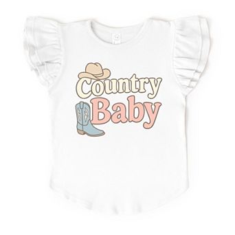 Country Baby Outline Pastel - Flutter Sleeve Graphic T-Shirt
