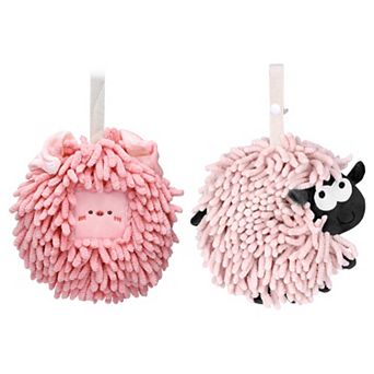 Chenille Fuzzy Ball Hand Towels Set of 2, Cute Decorative Hanging Hand Towel for Bathroom 7"x7"