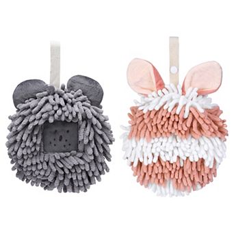 2 pc Fluffy Hand Towels with Hanging Loops, Quick Drying Absorbent Decorative Towels for Bath 7"x7"