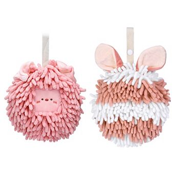 2 pc Fluffy Hand Towels with Hanging Loops, Quick Drying Absorbent Decorative Towels for Bath 7"x7"
