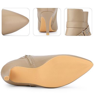 Pointed Toe with Buckle Dressy Stiletto Heel Ankle Boots for Women
