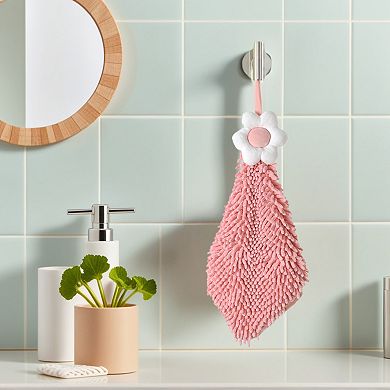 2Pcs Chenille Hand Towel, Hanging Bathroom Hand Towels with Loops for Bathroom, Kitchen 7"x7"&6"x15"