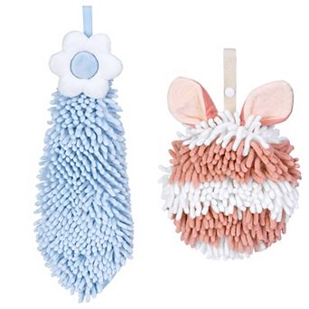 2 pc Chenille Hand Towel, Quick Drying Soft Absorbent Decorative Hand Towels with Loops 7"x7"&6"x15"