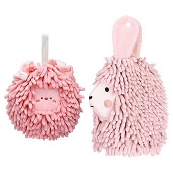 Chenille Fuzzy Hand Towels Set of 2, Cute Decorative Hanging Absorbent Soft Towels 7"x11"&7"x7"