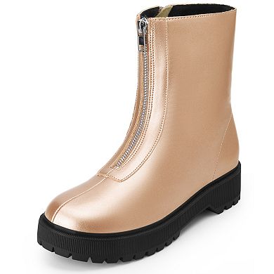 Platform Block Heel Booties with Zipper Dressy Combat Boots for Women