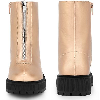 Platform Block Heel Booties with Zipper Dressy Combat Boots for Women