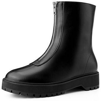 Platform Block Heel Booties with Zipper Dressy Combat Boots for Women