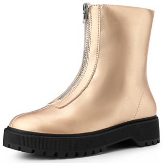 Platform Block Heel Booties with Zipper Dressy Combat Boots for Women