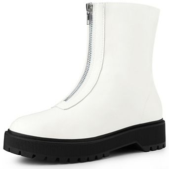 Platform Block Heel Booties with Zipper Dressy Combat Boots for Women