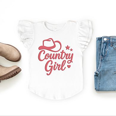 Country Girl Hat Puff Print - Flutter Sleeve Graphic T-Shirt