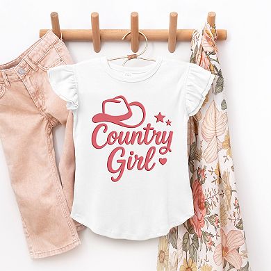 Country Girl Hat Puff Print - Flutter Sleeve Graphic T-Shirt