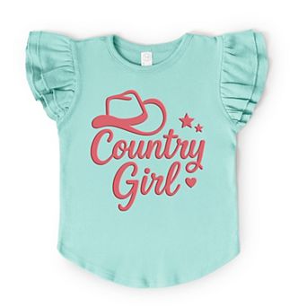 Country Girl Hat Puff Print - Flutter Sleeve Graphic T-Shirt