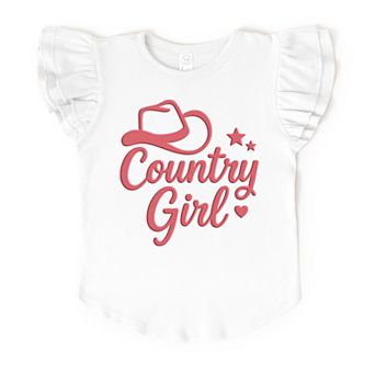 Country Girl Hat Puff Print - Flutter Sleeve Graphic T-Shirt