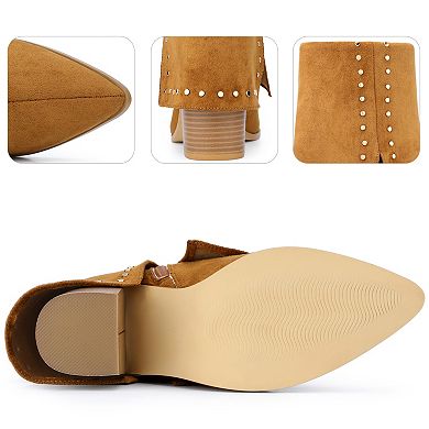 Fold Over Pointy Toe Block Heel Mid-Calf Boots for Women