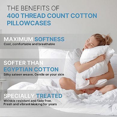 Pillowcase Set of 2, 400 Thread Count 100% Cotton