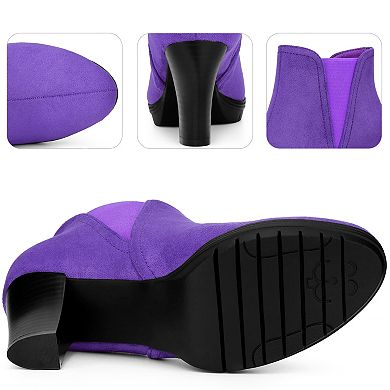 Round Toe Block Heels Chelsea Ankle Boots for Women