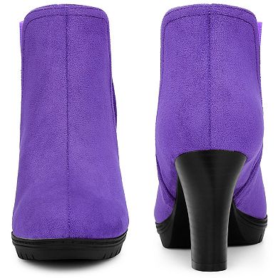 Round Toe Block Heels Chelsea Ankle Boots for Women