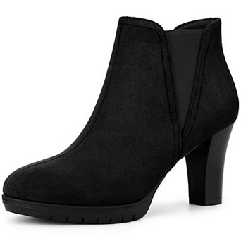 Round Toe Block Heels Chelsea Ankle Boots for Women