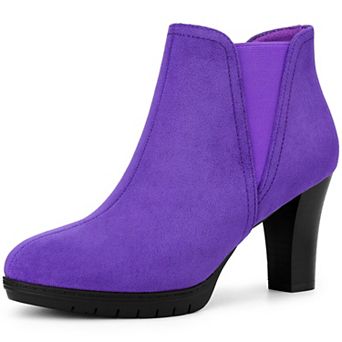 Round Toe Block Heels Chelsea Ankle Boots for Women