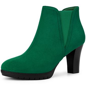 Round Toe Block Heels Chelsea Ankle Boots for Women