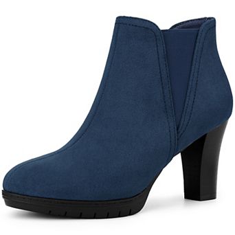 Round Toe Block Heels Chelsea Ankle Boots for Women