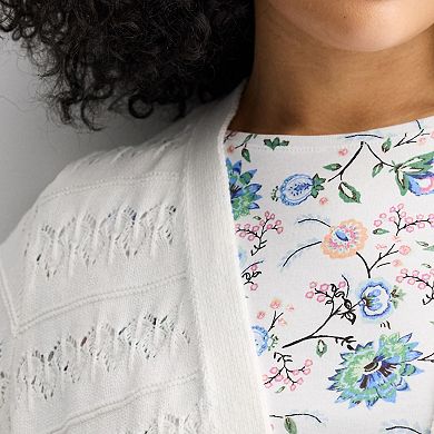 Women's Plus Croft & Barrow Pointelle Open-Front Cardigan