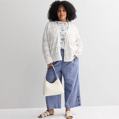 Women's Plus Croft & Barrow Pointelle Open-Front Cardigan