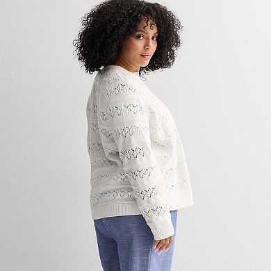 Women's Plus Croft & Barrow Pointelle Open-Front Cardigan