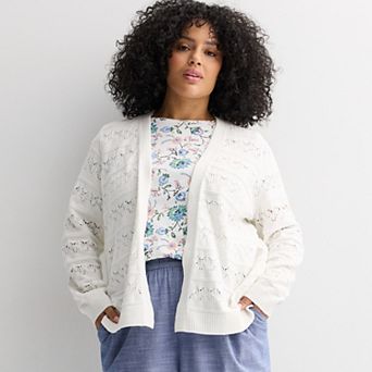 Women's Plus Croft & Barrow® Pointelle Open-Front Cardigan