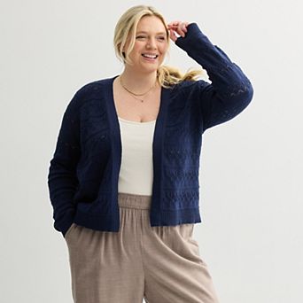 Women's Plus Croft & Barrow® Pointelle Open-Front Cardigan