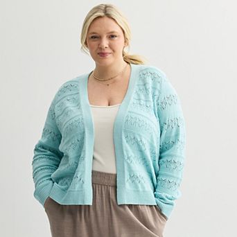 Women's Plus Croft & Barrow® Pointelle Open-Front Cardigan