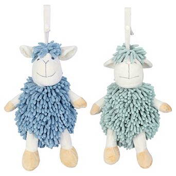 2 pc Cute Sheep Chenille Decorative Hand Towels, Cartoon Animal Hanging Fuzzy Ball Hand Towel 9"x13"