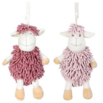 2 pc Cute Sheep Chenille Decorative Hand Towels, Cartoon Animal Hanging Fuzzy Ball Hand Towel 9"x13"