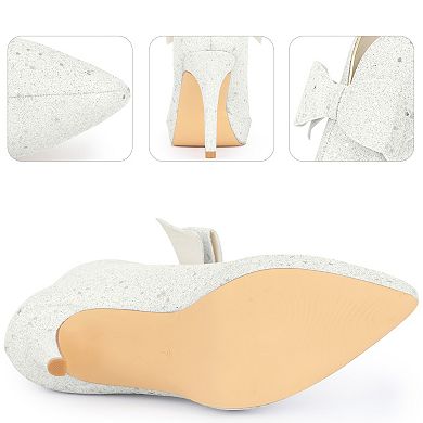 Glitter Bow Stiletto Heel with Platform Ankle Boots for Women