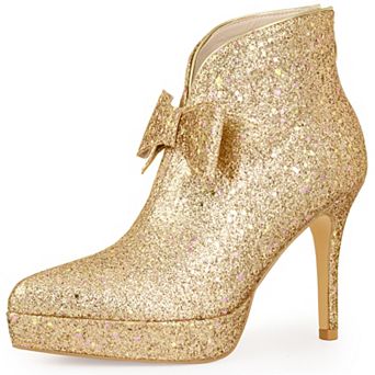 Glitter Bow Stiletto Heel with Platform Ankle Boots for Women