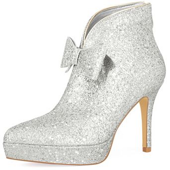Glitter Bow Stiletto Heel with Platform Ankle Boots for Women