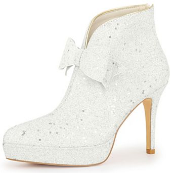 Glitter Bow Stiletto Heel with Platform Ankle Boots for Women
